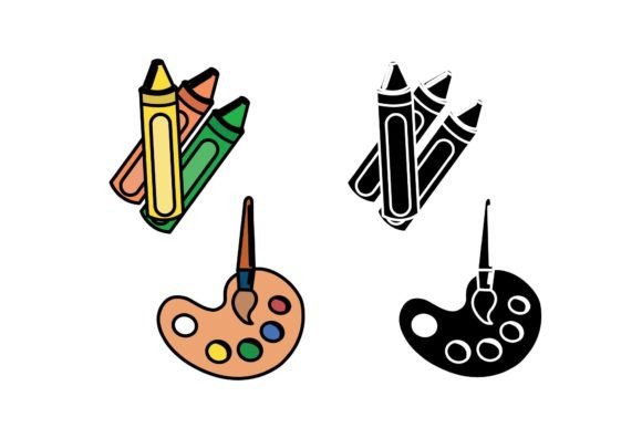 Back to School Crayon and Palette Icon: Graphics & Icons for Warm, Handmade Branding