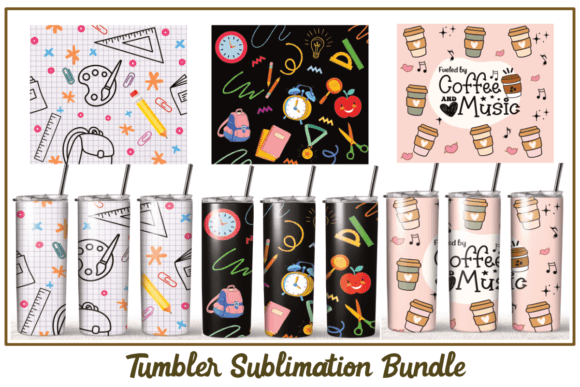 Coffee Back to School Tumbler Wrap: Graphics & Print Templates