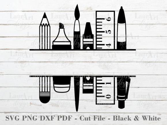 School Supplies Monogram: Back to School Graphics for Crafts
